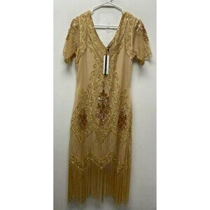 NEW Babeyond Womens Fringed Cocktail Dress Beige XL